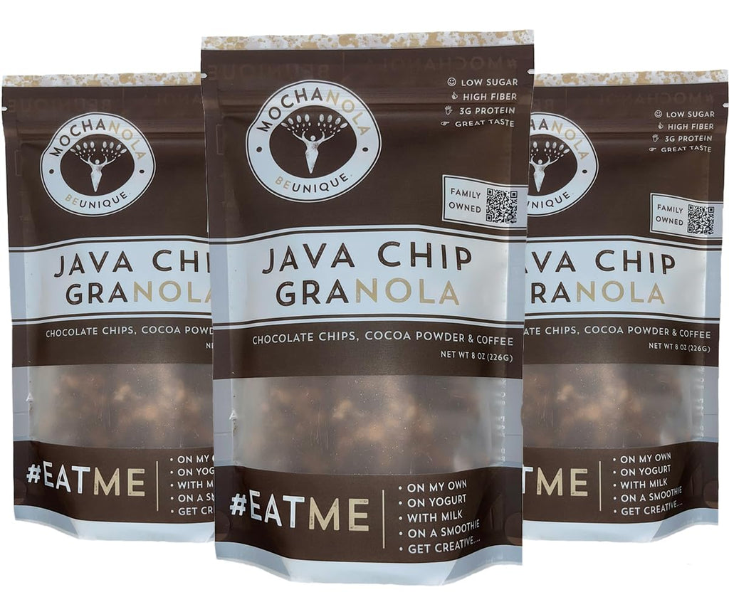 Mocha Nola, Java Chip, SOFI Award Winning Granola, Family Owned Business, 8oz (pack of 3)